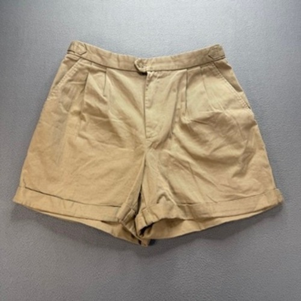 Banana Republic Pleated Chino Shorts High Rise 12 Khaki Tan Cuffed Cotton Twill